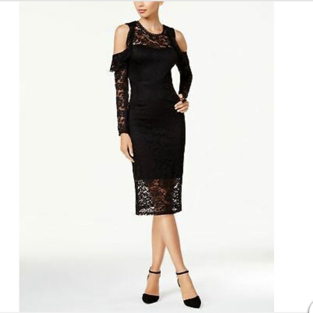 Black lace, shoulder cut out dress